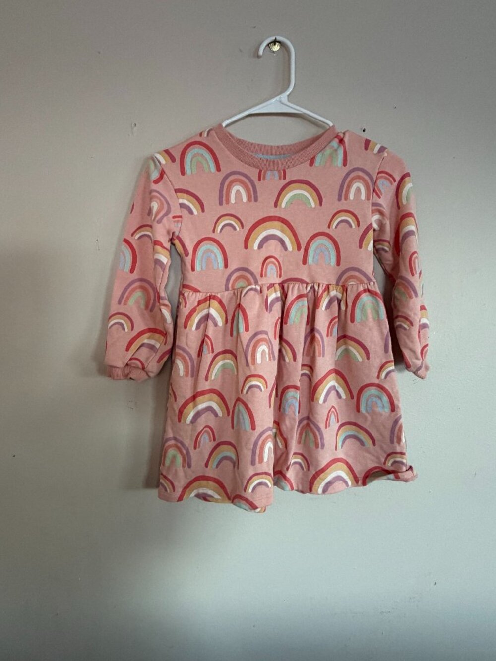 Cat & Jack Toddler Girls Long Sleeve Pink Rainbow Dress, Casual Summer, Size 5T